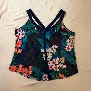 XL Candies Hawaiian print tank faux button front